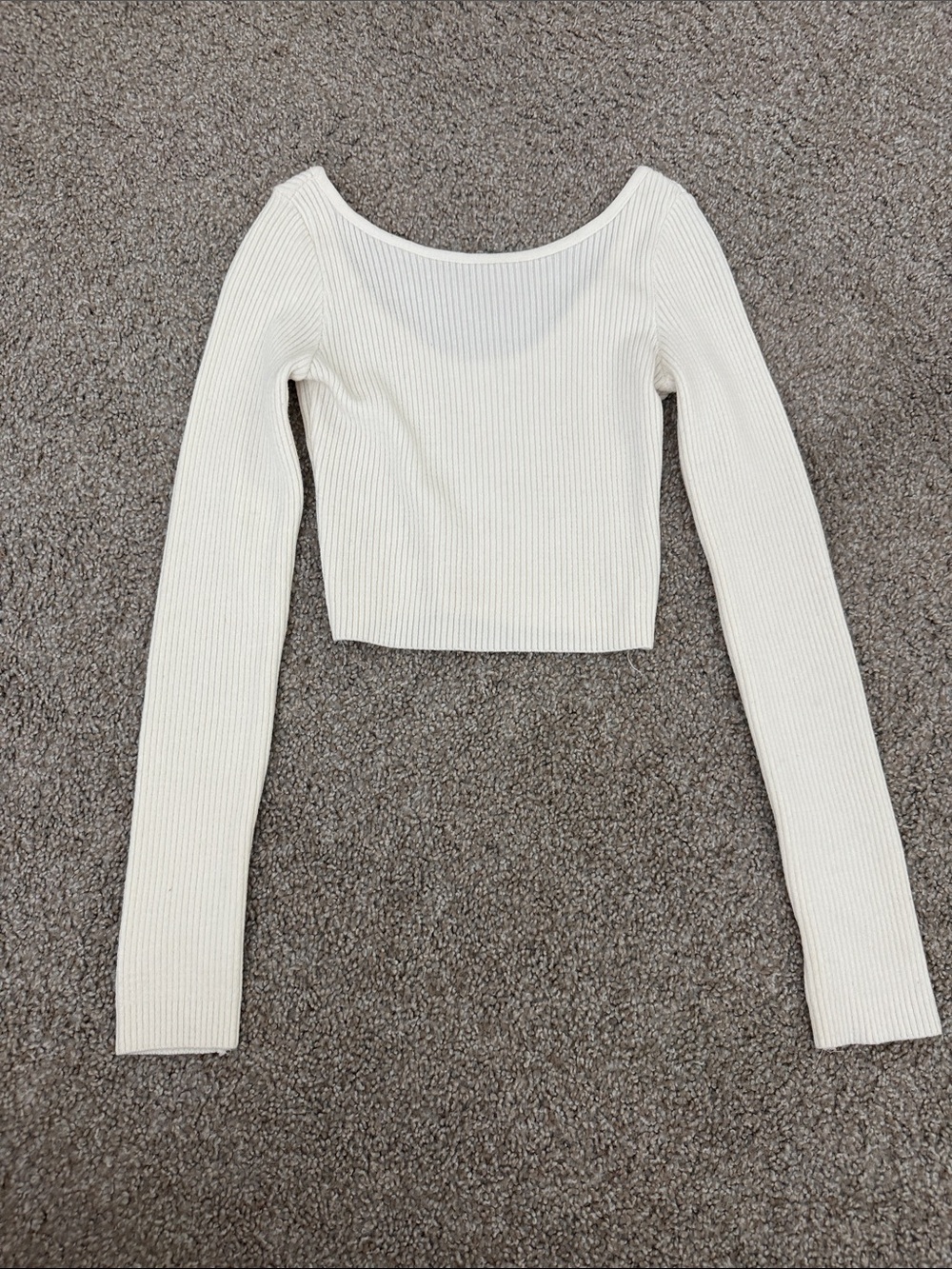Ribbed Long Sleeve Cropped Top in Off-White
